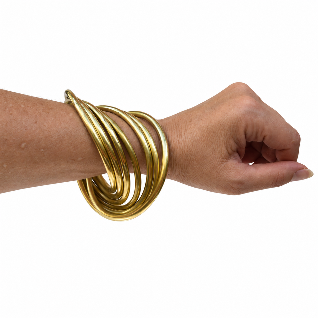Bracelet vintage à 7 joncs entrelacés en laiton doré