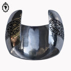 Chic gros bracelet manchette jonc large bombé métal acier gris et motif noir
