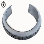 Chic gros bracelet manchette jonc large bombé métal acier gris et motif noir