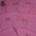 Lot 11 serviettes anciennes teint rose fuchsia monogrammes BN 82 x 60 cm