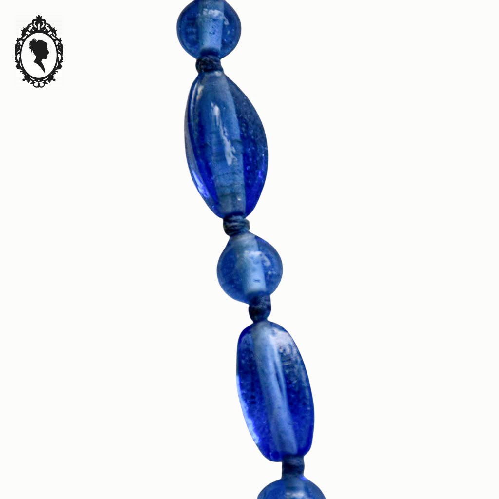 Sautoir long collier bleu perles en verre vintage