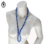 Sautoir long collier bleu perles en verre vintage