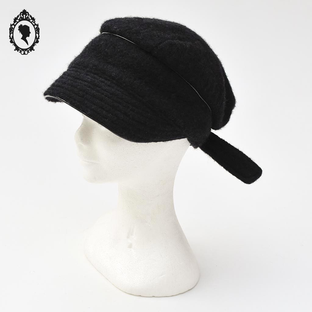 Chapeau d'hiver en laine noire pour femme, entièrement fait main