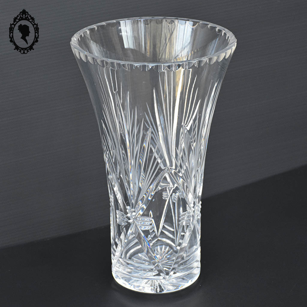 Magnifique Grand Vase En Cristal Blanc Ciselé H 31 Cm Vintage 