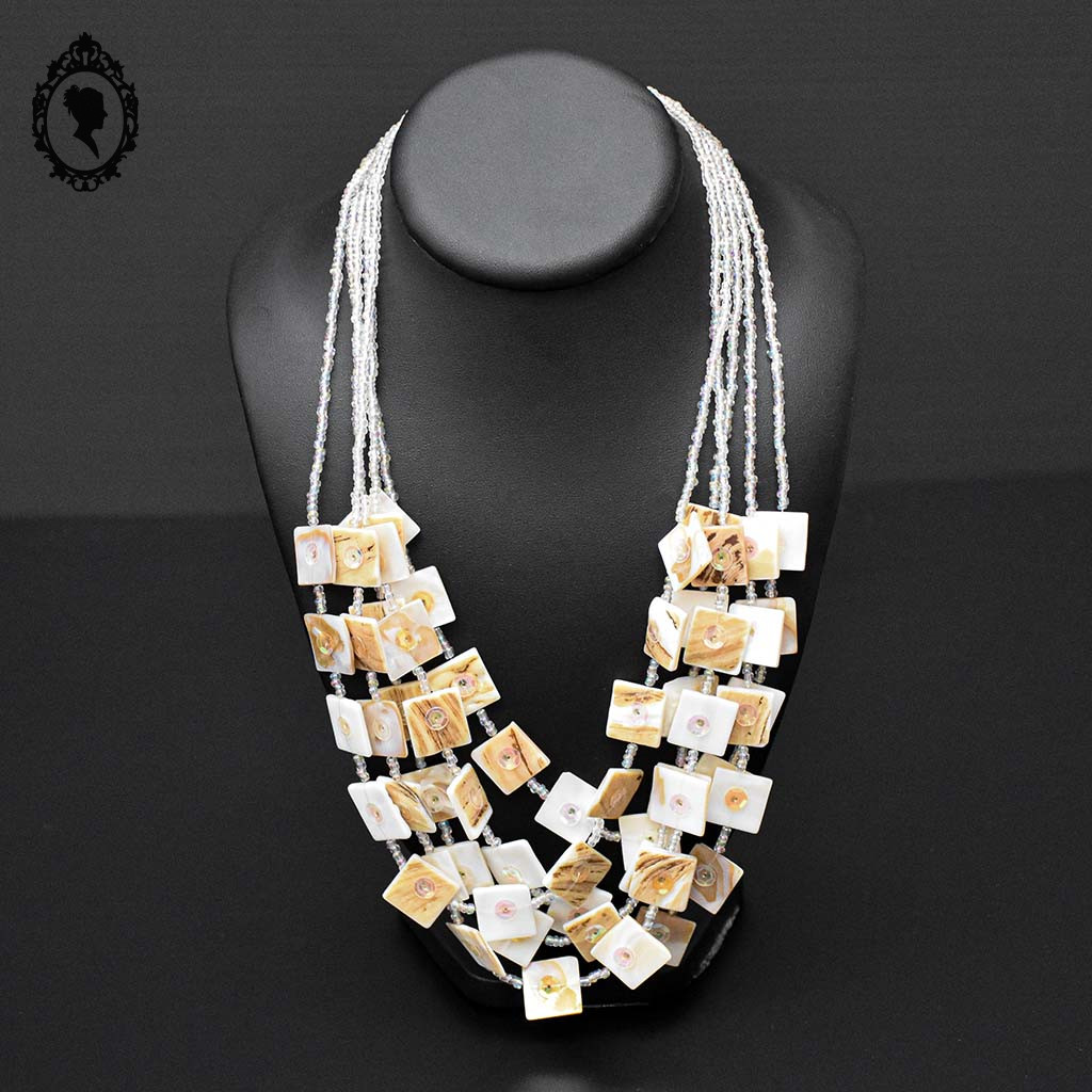 Superbe Collier Perle Nacre Carr Beige Iris Multi Rangs 5 Rangs superbe-collier-perle-nacre-carr-beige-iris-multi-rangs-5-rangs