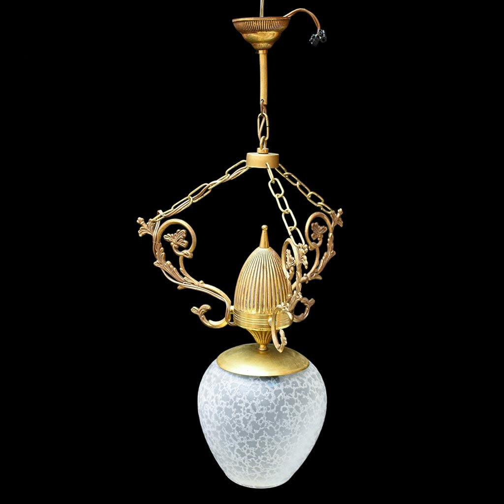 ANCIENNE LAMPE LUMINAIRE suspension plafonnier métal verre ART DECO