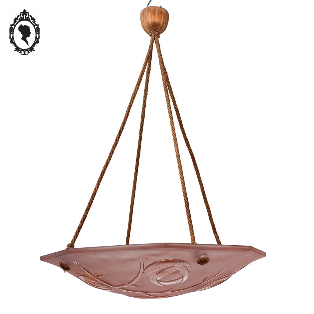 Suspension Art Déco en cuivre et verre opalescent , XXe | Antiquités