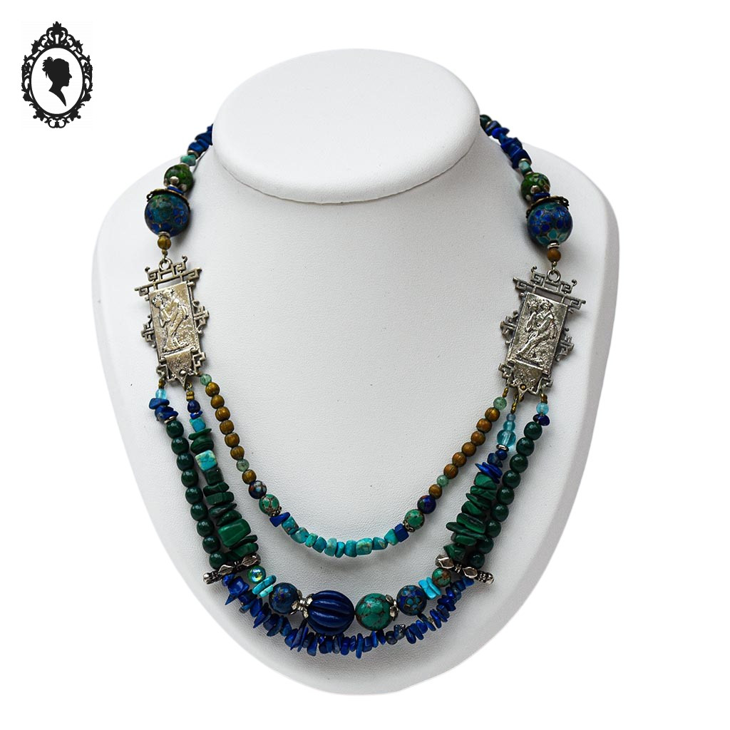 Collier de perles vintage en pierre naturelle de 4 mm avec
